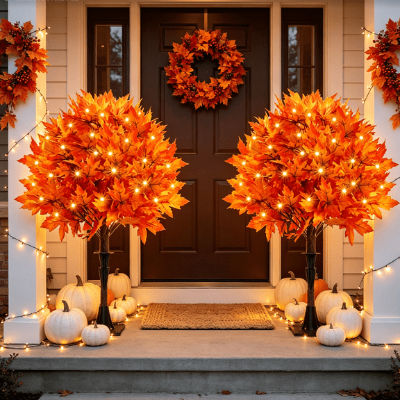 2026 New Light-Up Autumn Maple Tree – LED Fall Tree Ornament, Golden LED Lighted Fall Stake Decor, Reusable Yard Ornament for Thanksgiving & Halloween 2 PCS