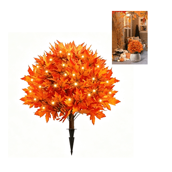 2026 New Light-Up Autumn Maple Tree – LED Fall Tree Ornament, Outdoor Fall Foliage Lighted Stake Decor for Entryway Halloween Thanksgiving Display 1 PCS