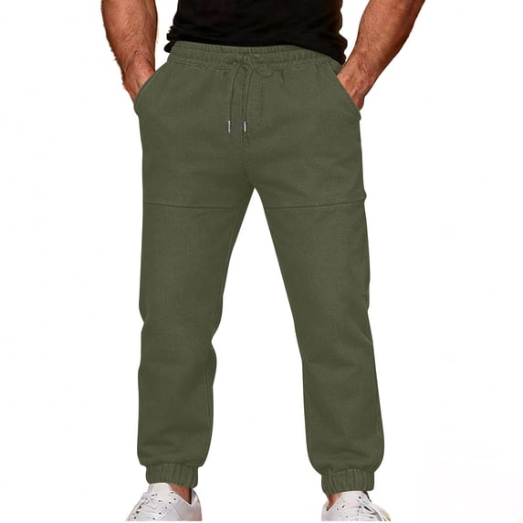 2026 New Limit-time Offer, Men's Casual Pants Solid Color Drawstring Faux Denim Trousers with Pockets Stretch Waistband Comfortable Breathable Fabric for Daily Wear Spring Summer