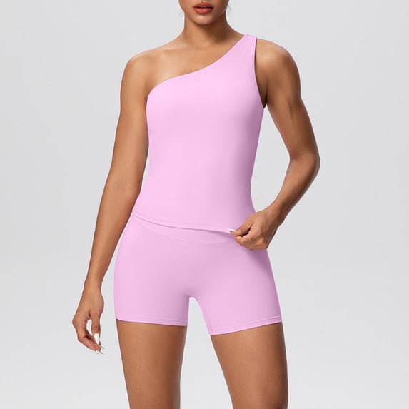 2026 New Limit-time Offer, Women's Yoga Sports Outfit Solid Color High Waist Crop Top and Shorts Set Fashion Athletic Gym Wear with Pockets for Outdoor Exercise Workout Running