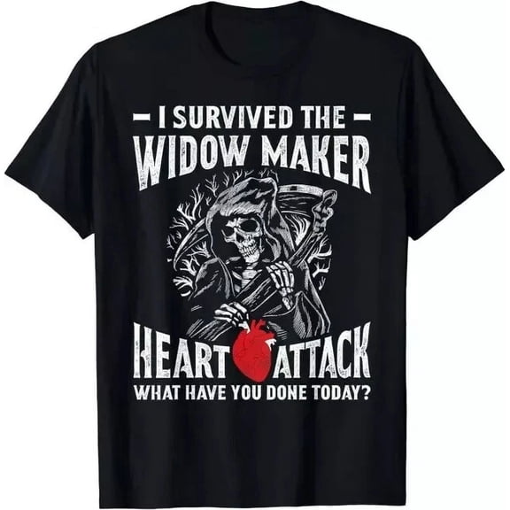 2026/New Limited I Survived The Widow Maker Heart Attack Skull Vintage T-Shirt