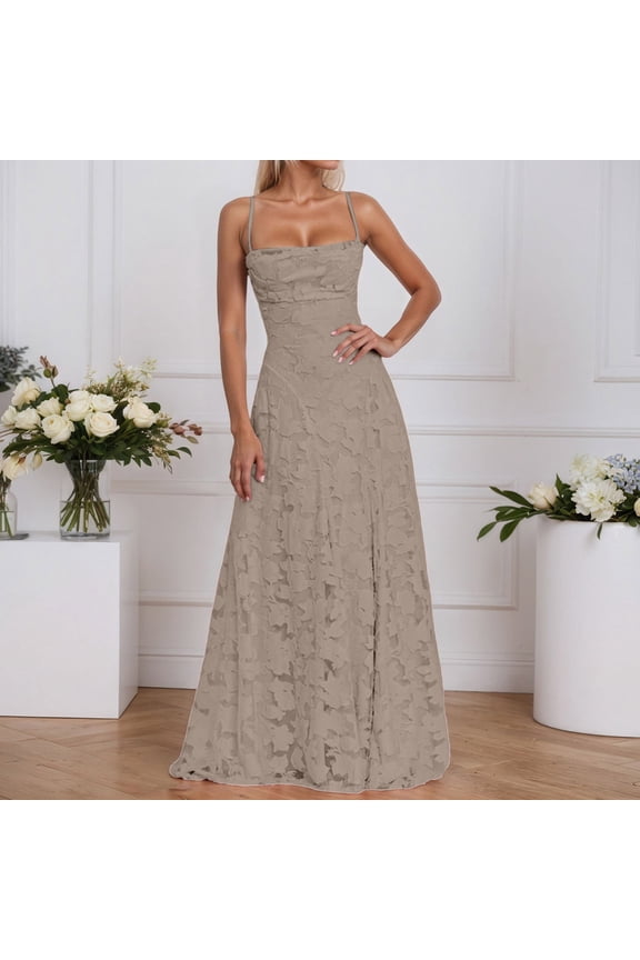 2026 New Long Floral Bridesmaid Dresses Cowl Neck Lace Prom Dress Maxi A Line Fomal Evening Gownf or Women, Mother of The Bride Dresses(Khaki,L)