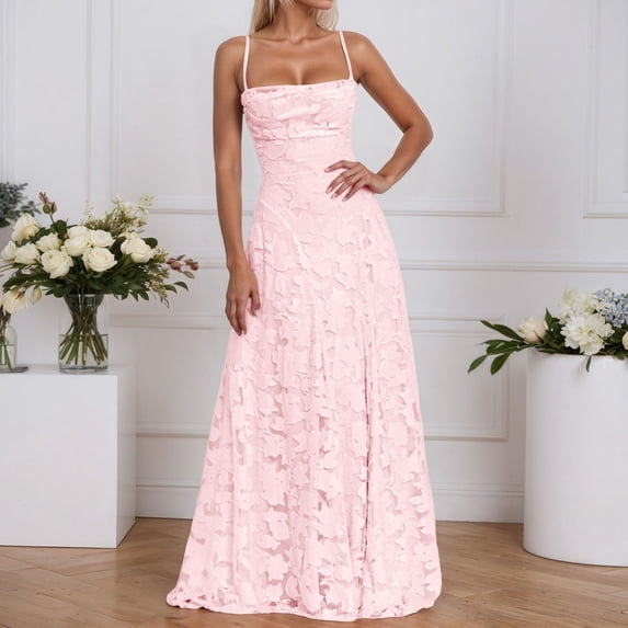 2026 New Long Floral Bridesmaid Dresses Cowl Neck Lace Prom Dress Maxi A Line Fomal Evening Gownf or Women, Mother of The Bride Dresses(Pink,XL)
