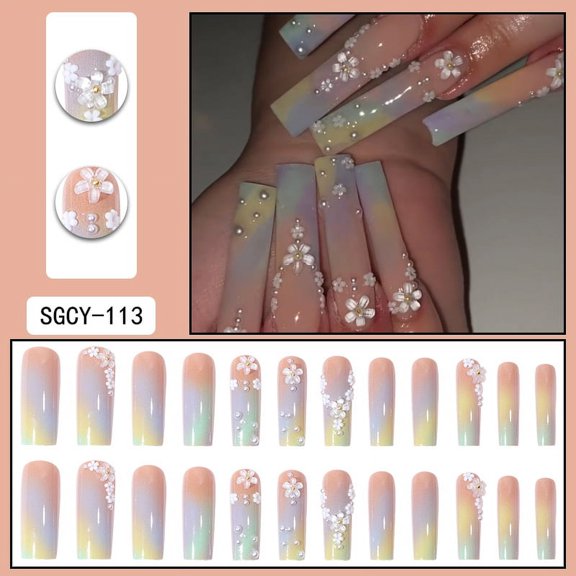 2026 New Long Style European and American Wearable Nails, Long Pointed Nails with Gradient Color and Electroplated Nail Tips, Finished Nail Art Pieces for Women