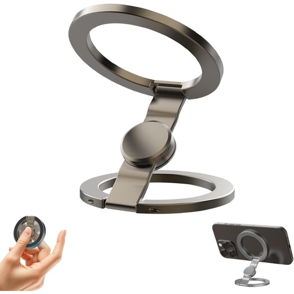 2026 New Mag Spinner, Fidget Spinner Phone Stand, 2-in-1 Foldable Phone Holder with Dual Magnetic Rings, 360° Rotating Foldable Ring Holder for Gym Desk Car (Gray)