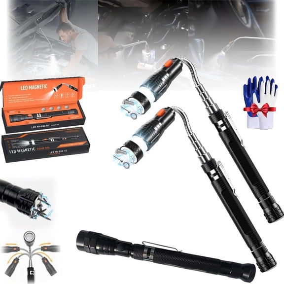 2026 New Magnetic Pickup Tool, Magnetic Flashlight Telescoping Magnet with LED Flashlight and Extendable Neck, Cool Gadget Birthday Gifts for Men, Dad, Husband, Mechanic, Tech, Handyman(2Pcs)