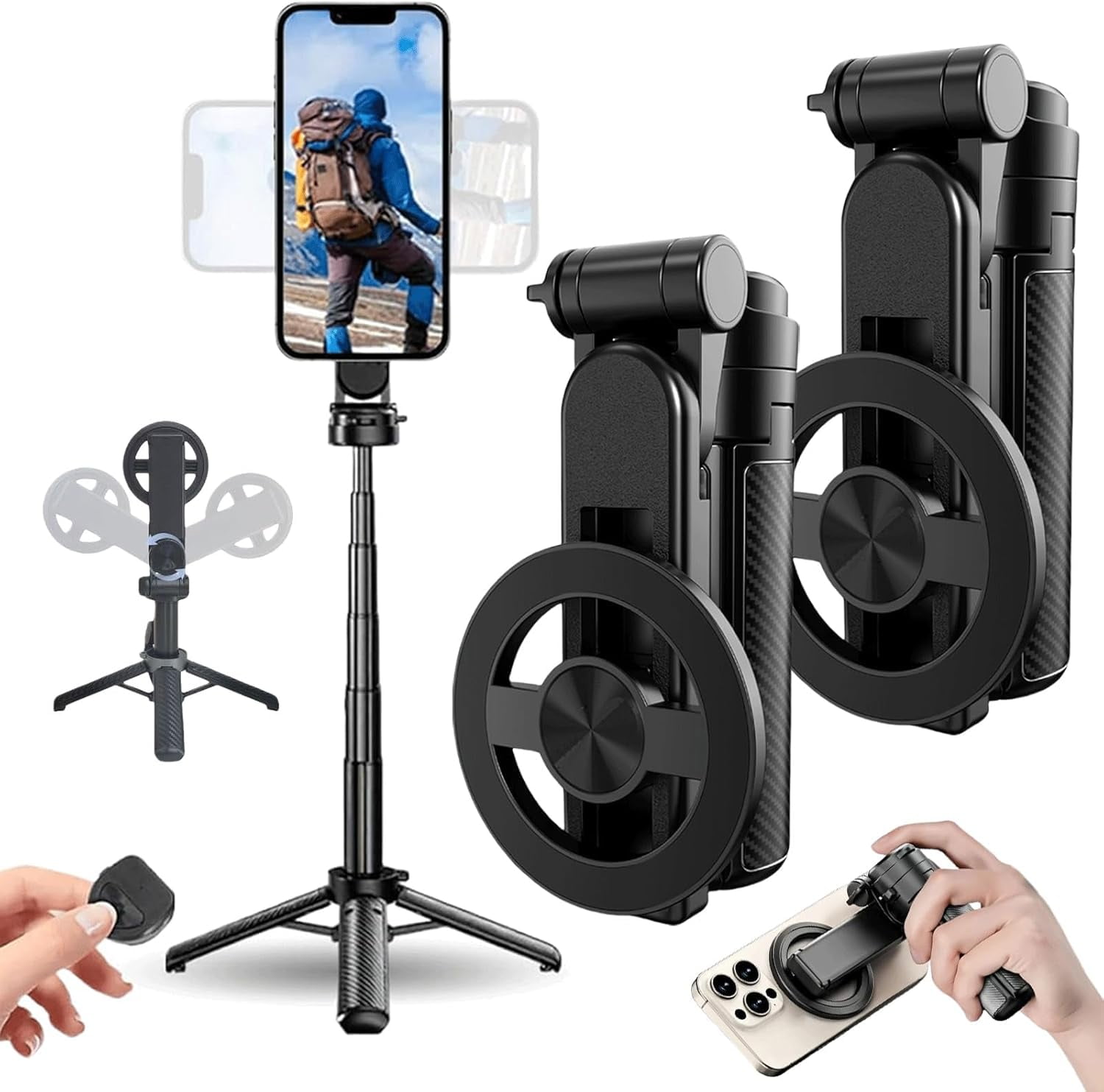 2026 New Magnetic Pocket Selfie Stick, 4-in-1 Multifunctional 360° Rotation Magnetic Selfie Stick, Portable Phone Tripod Stand with Wireless Remote for IPhone & Android, Video Recording