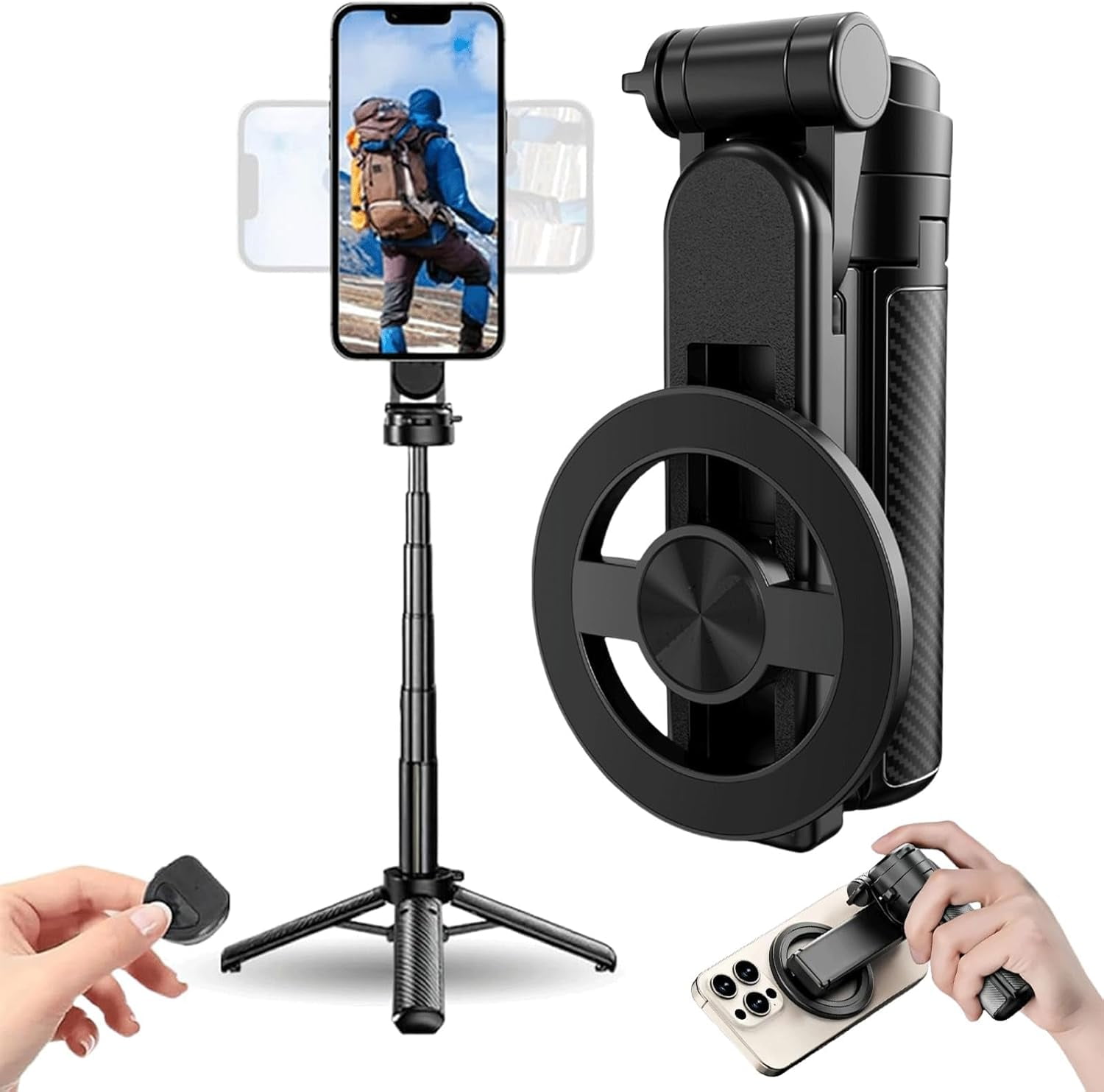 2026 New Magnetic Pocket Selfie Stick, 4-in-1 Multifunctional 360° Rotation Magnetic Selfie Stick, Portable Phone Tripod Stand with Wireless Remote for IPhone & Android, Video Recording