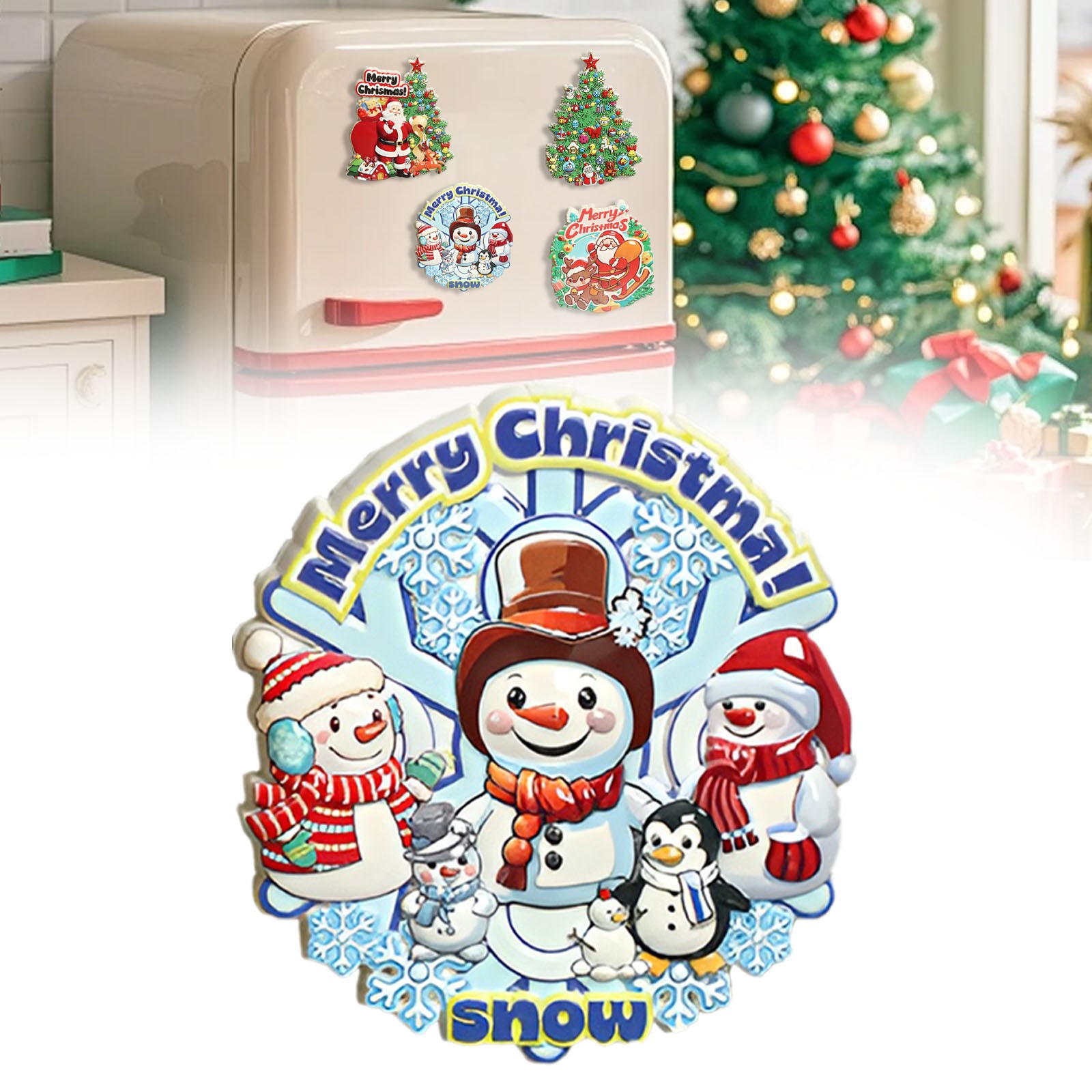 2026 New Magnetic Refrigerator Door Sticker Snowman,1 Refrigerator ...