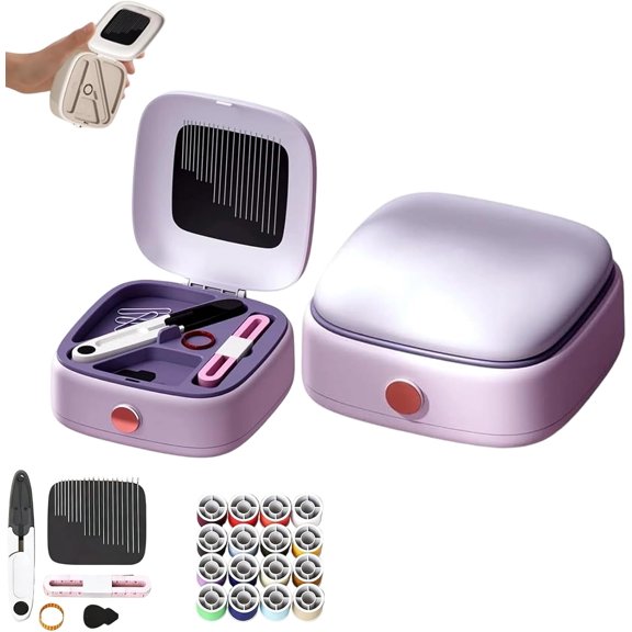2026 New Magnetic Sewing Tool Kit, Big Eye Stainless Steel Sewing Needles Kit with Needle Threader and Seam Ripper, Portable Manual Sew Set for Home Travel (Purple)