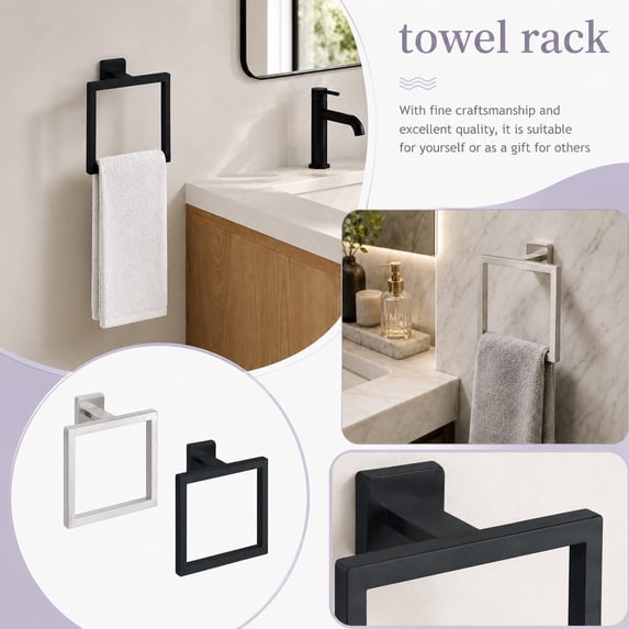 2026 New Matte Silver Square Towel Ring,Wall Mounted Towel Holder with ...