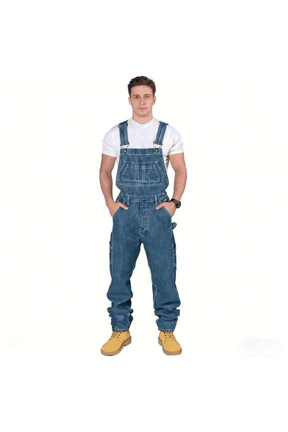 2026 New Men’s Denim Bib Overalls, Retro Workwear Loose Straight Leg, Multi-Pocket Adjustable Straps, Durable Casual Streetwear Denim Jumpsuit, Standard Sizes 30-40