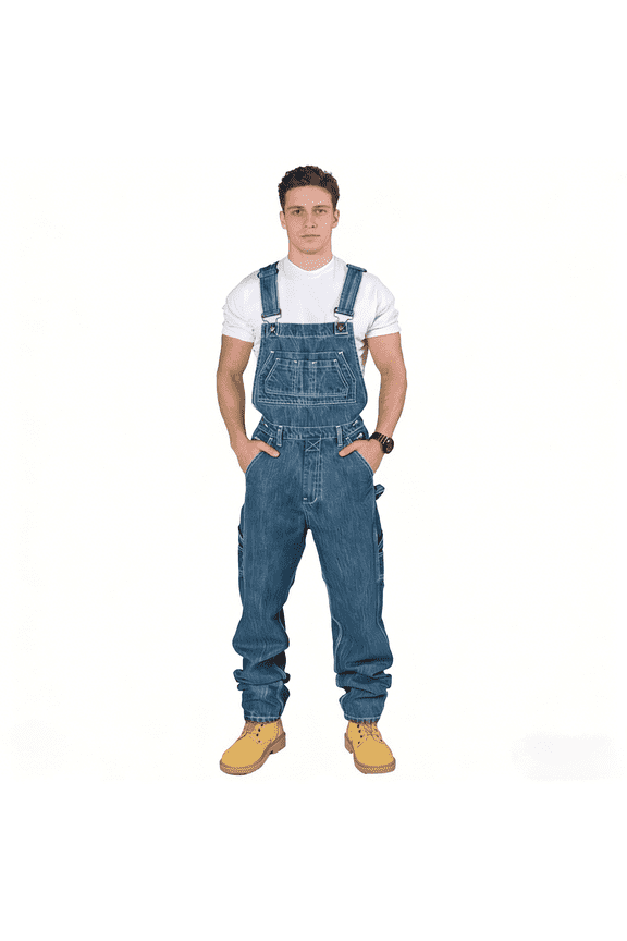 2026 New Men’s Denim Bib Overalls, Retro Workwear Loose Straight Leg, Multi-Pocket Adjustable Straps, Durable Casual Streetwear Denim Jumpsuit, Standard Sizes 30-40