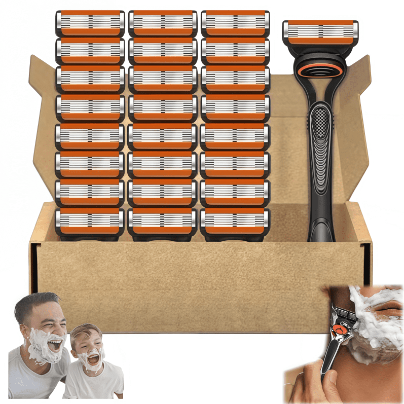 2026 New Men's Razor Blade Replacement Set with Free Handle - Ultra Sharp Stainless Steel Blades for Smooth Shaving, Long Handle Double Edge Razor Blades, Travel Carry Handling Manual Shaver(24Pcs)