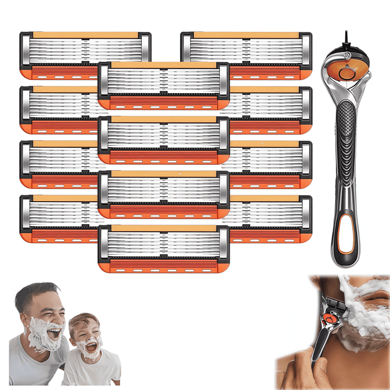 2026 New Men's Razor Blade Replacement Set with Free Handle - Ultra Sharp Stainless Steel Blades for Smooth Shaving, Long Handle Double Edge Razor Blades, Travel Carry Handling Manual Shaver(12Pcs)