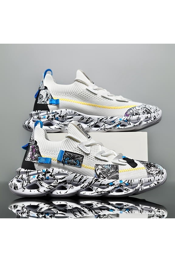 2026 New/Men's Summer Breathable Low-Top Sneakers with Thick Cushioned Sole - Striped Mesh Sneakers for Running, Gym & Casual Wear - Lace-Up Design, Active Lifestyle Lightweight Comfortable, Modern