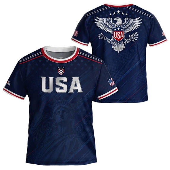 2026 New Men's USA Soccer Jersey T-Shirt, United States Jersey Soccer 2026 Country Team Crew Neck Short Sleeve Fan International Football Shirt Retro Streetwear Top for Adult(Orange, 3XL)