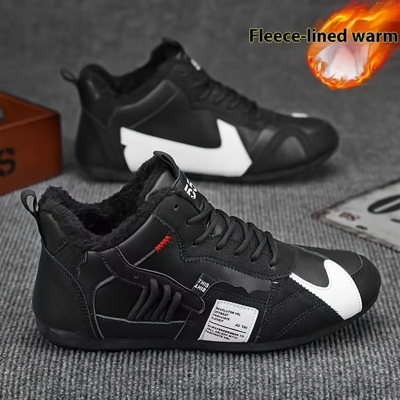 2026 New Men's Winter Fleece-Lined Sneakers - High Quality Anti-Slip Geometric Color-Block Design, Christmas Colorway, Durable PU Upper & PVC Sole for Casual Streetwear, Parties, Casual Attire
