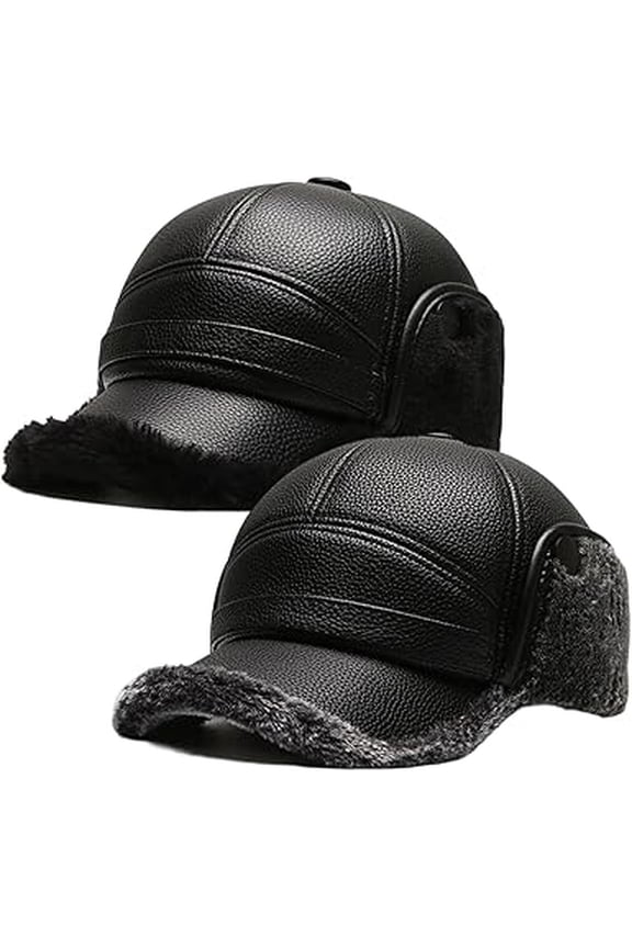 2026 New Men's Winter Hat with Sheepskin Flat Top Earmuffs – Soft Thick Fabric Faux Leather Look, Windproof Warm Outdoor Skiing Commuting Cap for Men(2*pcs)Z