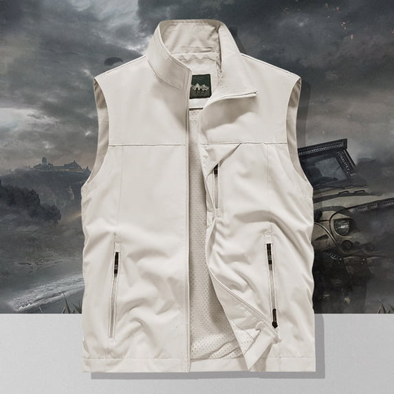 2026 New Mens Lightweight Vest Outerwear Casual Summer Outdoor Travel Vest for Hiking Fishing Photo Work with Pockets(Beige,XXXXXXL)