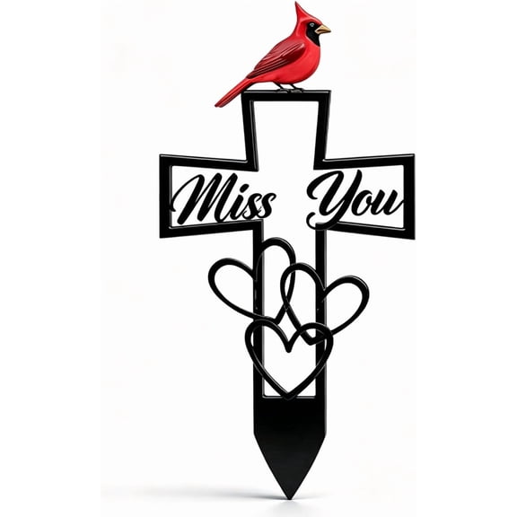 2026 New Metal Cemetery Memorial Plaque for Remembrance, Red Bird Cross Grave Stake for Remembrance, Outdoor Garden Gravestone Marker, Easter Funeral & Bereavement Gifts for Loved Ones