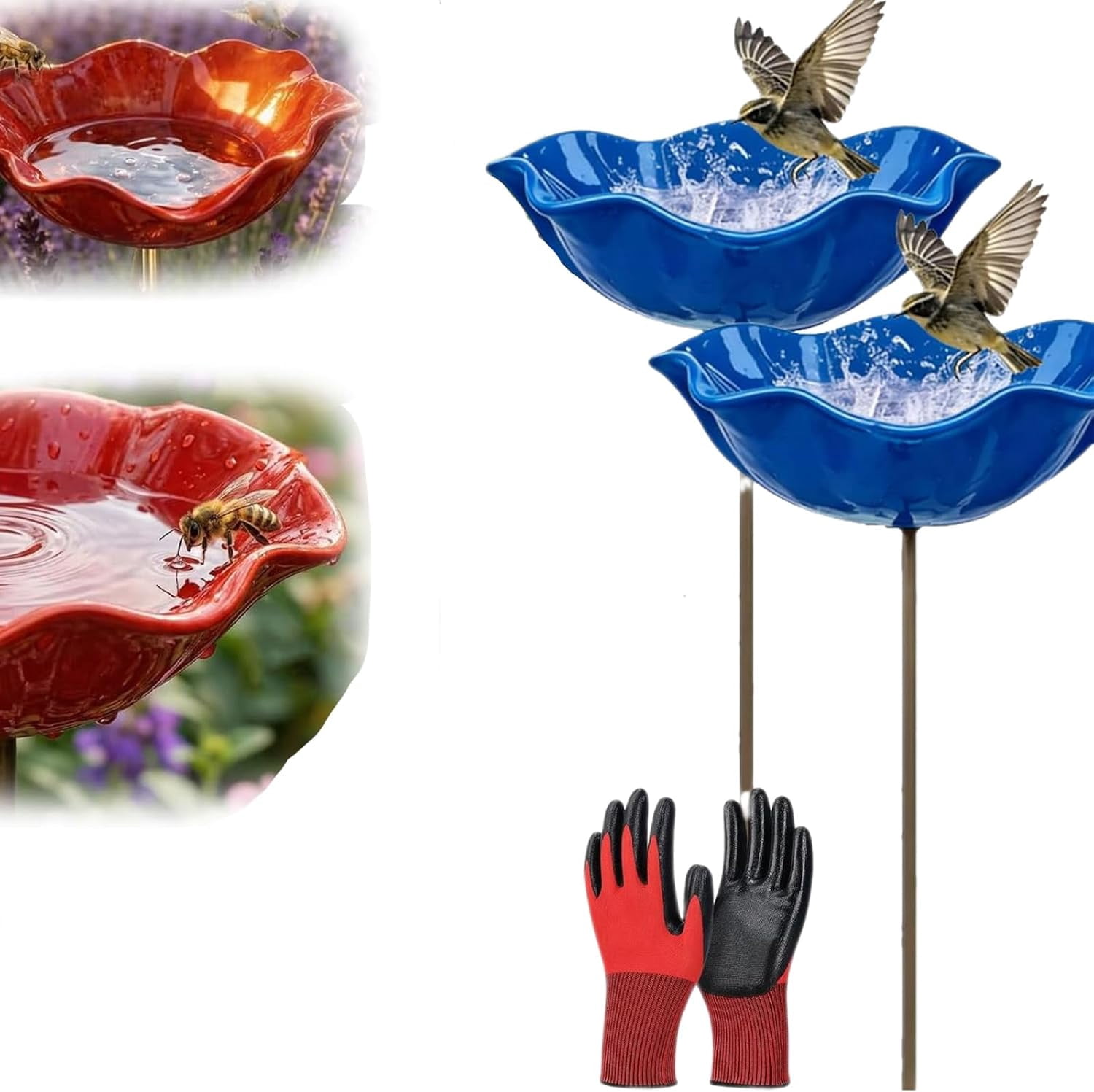 2026 New Metal Flower Garden Stakes Bird Bath, Handmade Mini Birdbath Flower Stake, Butterfly Bee Bath Bowl for Outdoor Lawn Yard Decor
