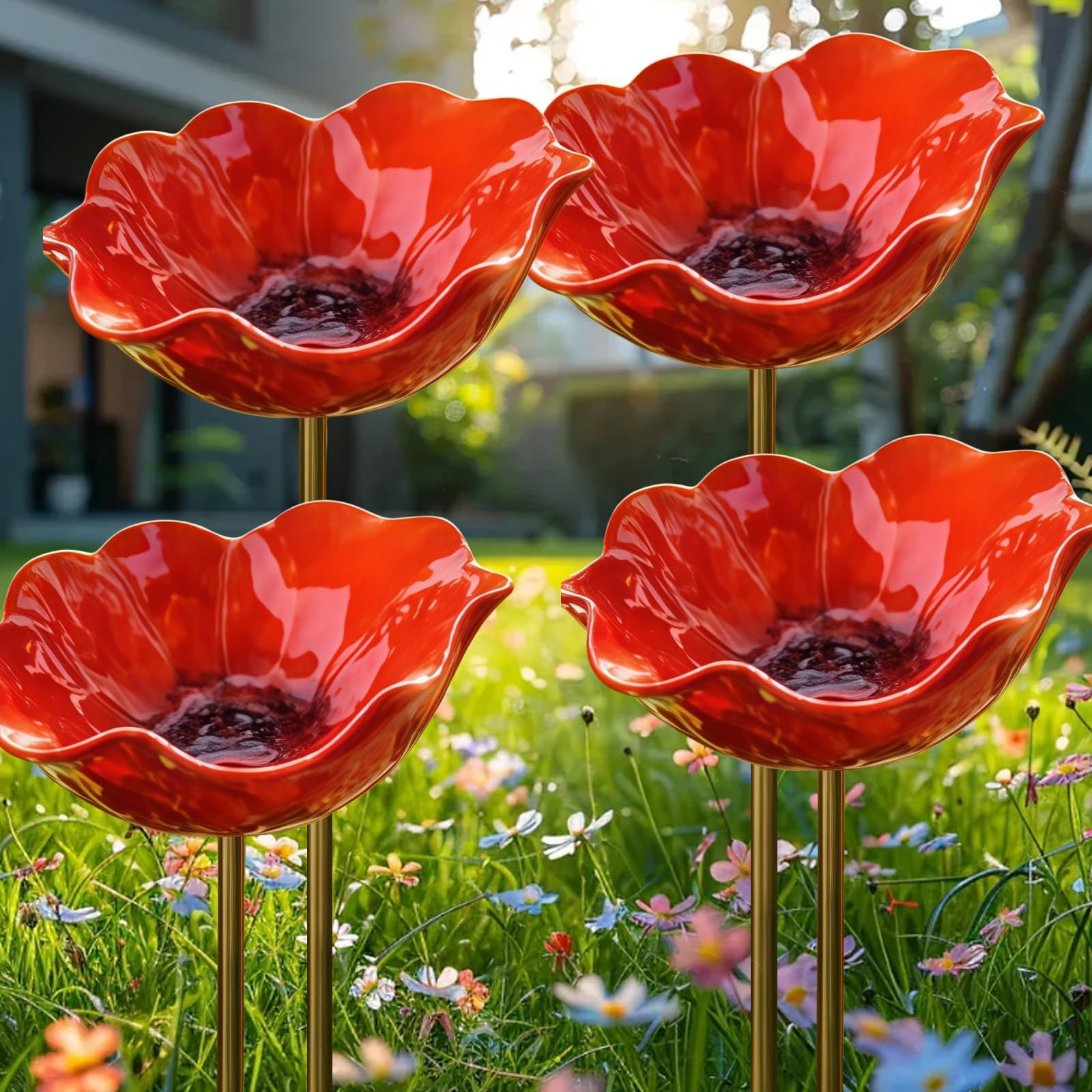 2026 New Metal Flower Garden Stakes Bird Bath,Upgraded Handmade Metal Flower Garden Stake with Bee Bath & Bird Water Bowl,Weather-Resistant Pollinator＆Mini Bird Bath