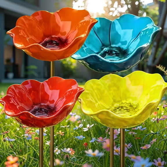 2026 New Metal Flower Garden Stakes Bird Bath,Upgraded Handmade Metal Flower Garden Stake with Bee Bath & Bird Water Bowl,Weather-Resistant Pollinator&Mini Bird Bath