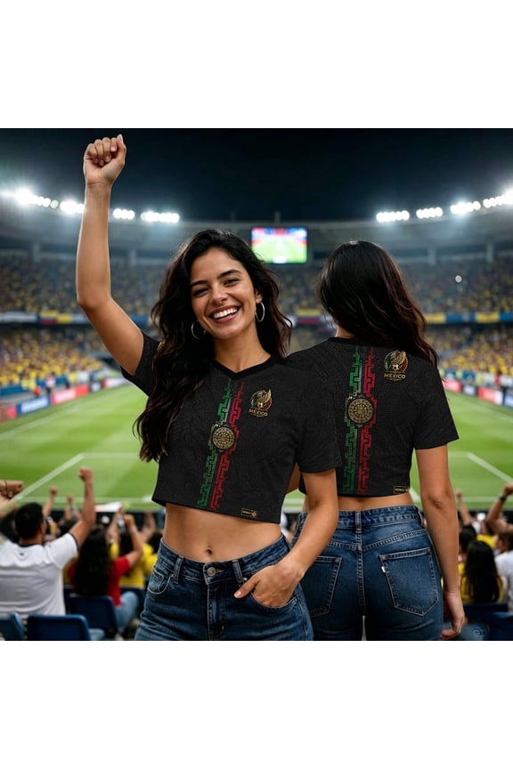 2026 New Mexico Soccer Jersey Women for Fans, Mexican Jersey Soccer Crop Top, Jersey De Mexico V-Neck Short Sleeve Football Apparel Outdoor Training Daily T Shirt for Adult