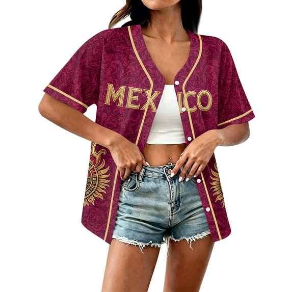 2026 New Mexico Soccer Jersey Women, Mexican Jersey Soccer Henley Button Placket, Jersey De Mexico Crew Neck Short Sleeve Football Shirt, Athletic Training Uniform for Adult