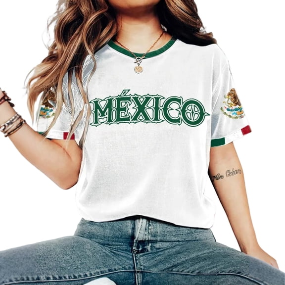 2026 New Mexico Soccer Jersey Women, Mexican Jersey Soccer T-Shirt, Soccer Jersey 2D Graphic Crew Neck Short Sleeve Football Tee, Casual Daily Sport Top for Adult