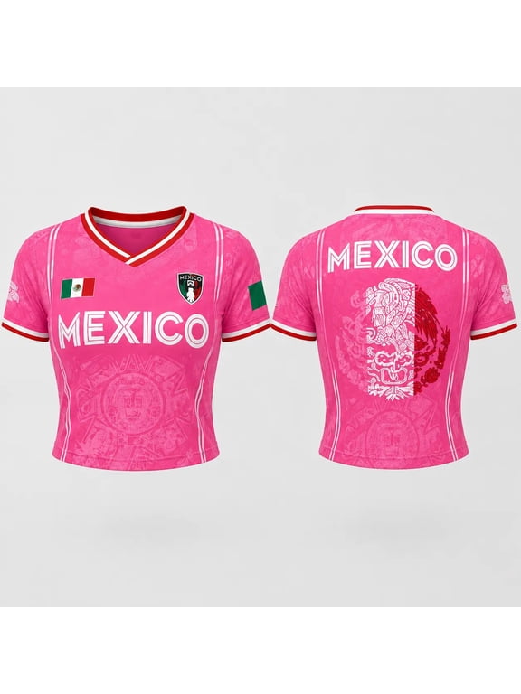 2026 New Mexico Soccer Jerseys Women, Mexico National Team Supporter Shirt, Mexican Jersey Soccer Crop Top, V-Neck Short Sleeve Football Tee for Sports Casual Daily Use for Adult