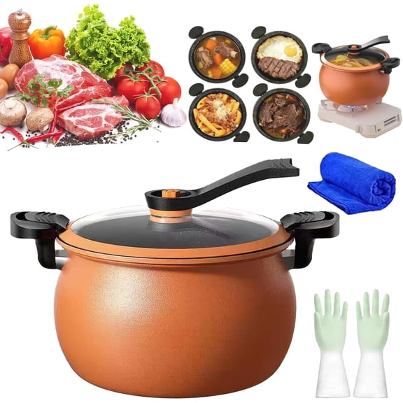 2026 New Micro Pressure Cooker 8L/8.45Qt – Multi-Function Non-Stick Cooking Pot with Glass Lid & Twist Lock Handles, Compatible with Induction, Gas, Electric & Ceramic Stoves,Easy Heat & Clean (A*1)