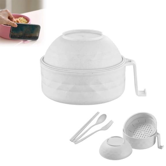 GISUREY New Microwave Ramen Bowl with Strainer Ramen Bowl Set with Lid, Handles Spoon Chopsticks Fork Mixing Salad Rice Pasta Fruit Instant Noodles Soup Food