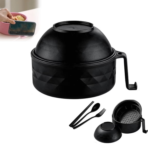 GISUREY Microwave Ramen Bowl Set With Strainer, Lid & Utensils, For Noodles Salad Pasta