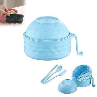 GISUREY New Microwave Ramen Bowl with Strainer Ramen Bowl Set with Lid, Handles Spoon Chopsticks Fork Mixing Salad Rice Pasta Fruit Instant Noodles Soup Food