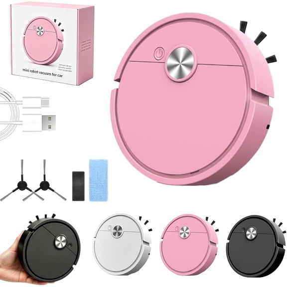 2026 New Mini Car Robot Vacuum Cleaner, Compact 3 in 1 Rechargeable Sweeping & Mopping Robot for Home and Car, Smart Auto Cleaning for Pet Hair, Dust, Hard Floors, Carpet, Desk