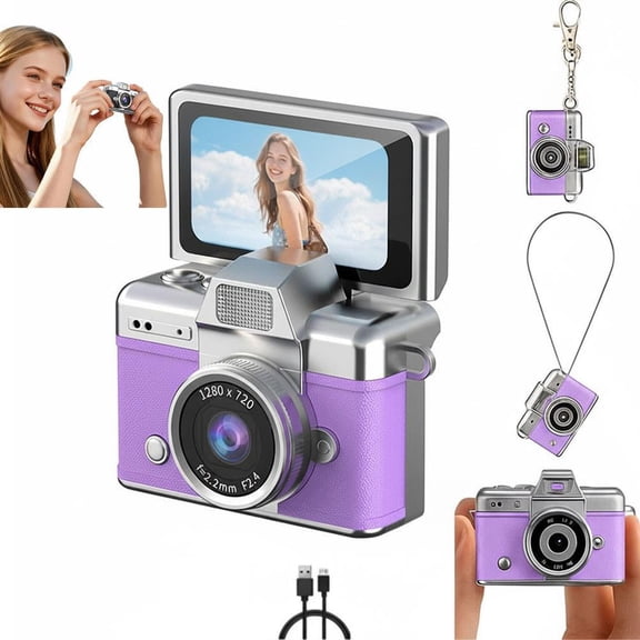 2026 New Mini Digital Camera with 1.47 in LCD Screen 720P, Mini Keychain Retro Camera with Flip Screen, 64GB Support, Strap and Keychain - Ideal for Travel, Study, And Concerts, Card Not Included