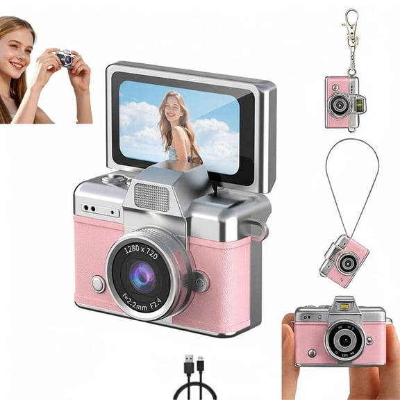 2026 New Mini Digital Camera with 1.47 in LCD Screen 720P, Mini Keychain Retro Camera with Flip Screen, 64GB Support, Strap and Keychain - Ideal for Travel, Study, And Concerts, Card Not Included