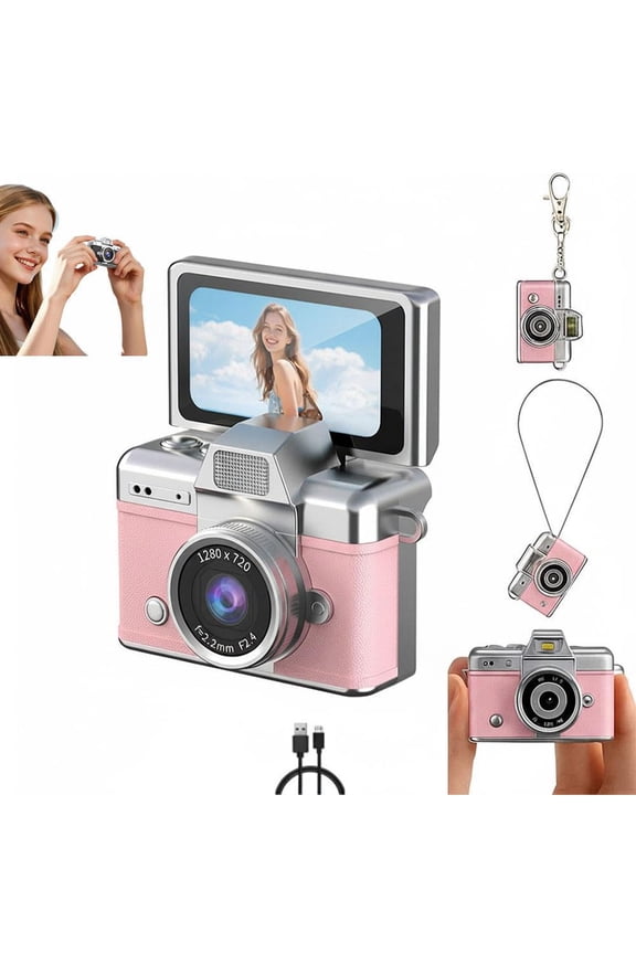 2026 New Mini Digital Camera with 1.47 in LCD Screen 720P, Mini Keychain Retro Camera with Flip Screen, 64GB Support, Strap and Keychain - Ideal for Travel, Study, And Concerts, Card Not Included