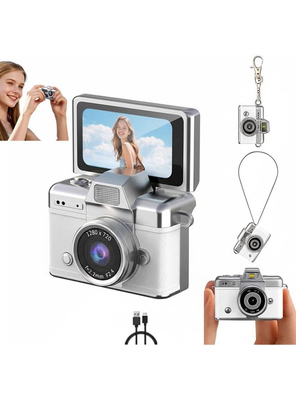 2026 New Mini Digital Camera with 1.47 in LCD Screen 720P, Mini Keychain Retro Camera with Flip Screen, 64GB Support, Strap and Keychain - Ideal for Travel, Study, And Concerts, Card Not Included
