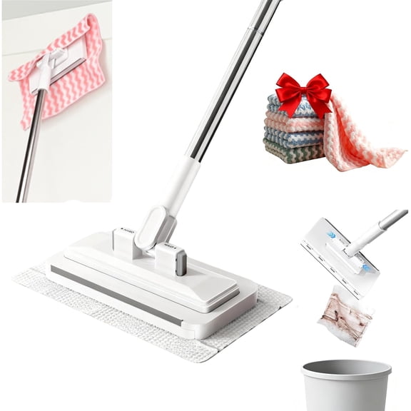 2026 New Mini Disposable Dust Mop with Reusable Cloths No-Touch Dirty Cleaning Dust Mop for Dry Wet Disposable Pads, Multi Surface Floor Mopping and Sweeping for House Wall Bathroom Corners
