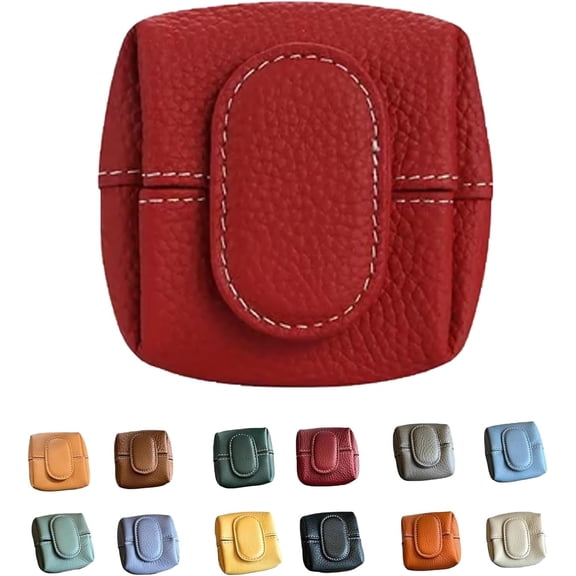 2026 New Mini Lychee Coin Purse, Y2K Japanese Style Top Grain Leather with Key Buckle - Portable Solid Color Change Holder for Daily Use