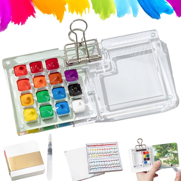 2026 New Mini Watercolor Travel Set,Portable mini Watercolor Painting Set with Wooden Palette and Colors,Compact Art Kit for Painting On The Travel,Ideal for Artists and Beginners(Acrylic 15 Grids)