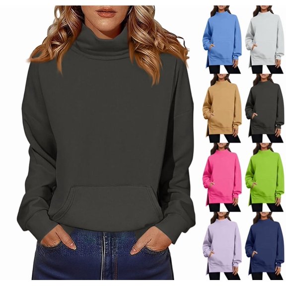 2026 New Mock Neck Sweatshirt Women Fall Pullover Sweatshirts No Hood Turtleneck TunicNo Cozy Comfort Oversized Sweatshirt Dark Gray L