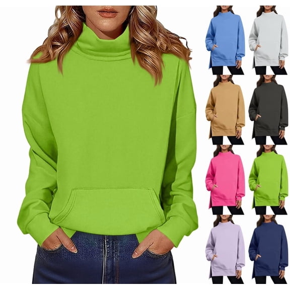 2026 New Mock Neck Sweatshirt Women Fall Pullover Sweatshirts No Hood Turtleneck TunicNo Cozy Comfort Oversized Sweatshirt Fluorescent Green L
