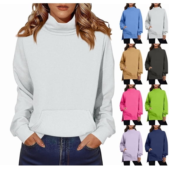 2026 New Mock Neck Sweatshirt Women Fall Pullover Sweatshirts No Hood Turtleneck TunicNo Cozy Comfort Oversized Sweatshirt Light Gray 3XL