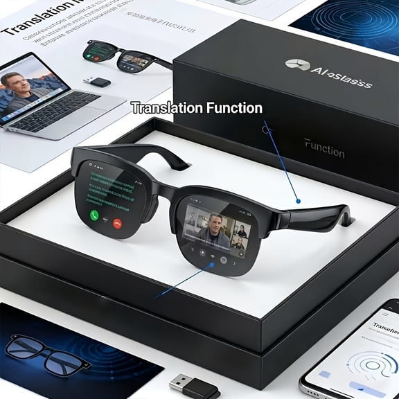 2026 New Model AI Smart Glasses, Multi-Functional Cutting-Edge Technology Conference Simultaneous Real-Time Translator, Chat Assistant And Listening To Music And Making Calls.