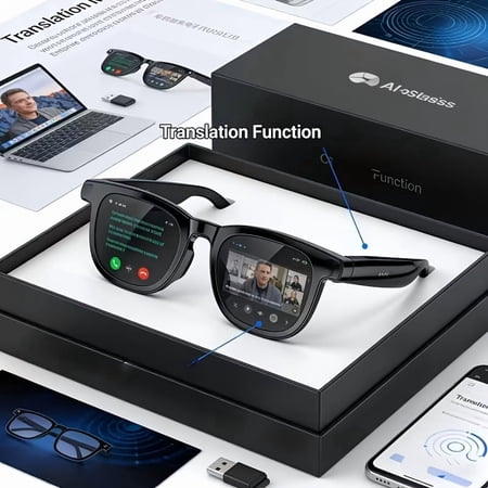 2026 New Model AI Smart Glasses, Multi-Functional Cutting-Edge Technology Conference Simultaneous Real-Time Translator, Wireless Wireless Headphones for Listening to Music And Making Calls