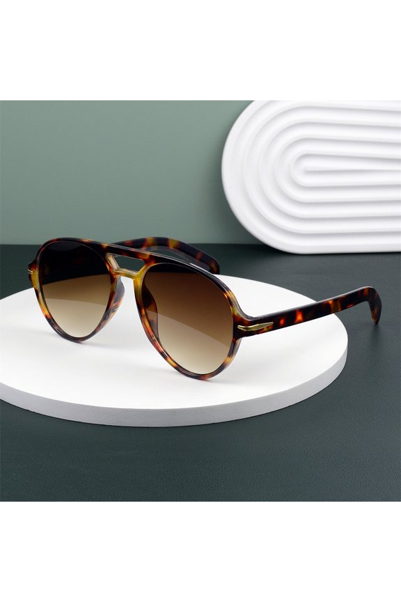 2026 New Model Beige Double-Beam Large Frame Retro Aviator Sunglasses UV Protection Men's Pilot Sunglasses